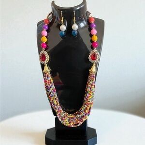 Multicolor Beaded Necklace set handcrafted in Rajasthan India costume Jewelry